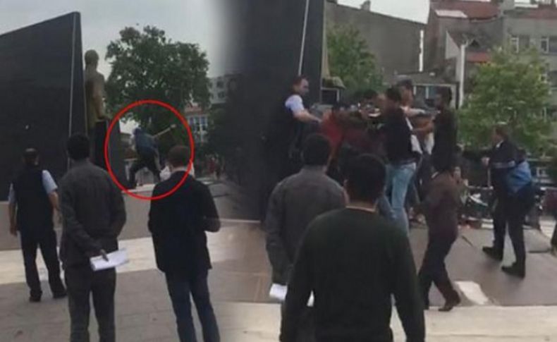 Atatürk anıtına baltayla saldırdı, linç girişimi
