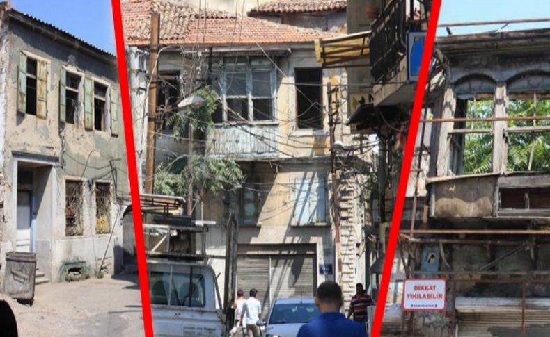 İzmir'in göbeğinde harabeye dönen tarihi evler tehdit ediyor