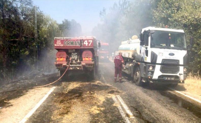 Saman yüklü traktörde başlayan yangın ağaçlara sıçradı