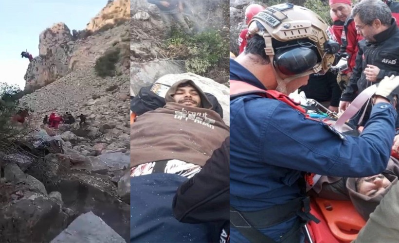 İzmir'de kayalıklardan düşen kişi helikopterle böyle kurtarıldı