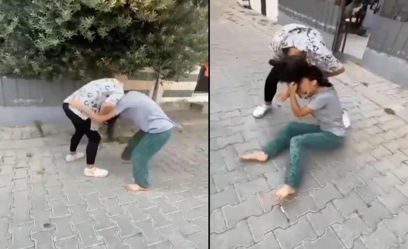 İzmir’de kızlar saç saça baş başa kavga etti, o anlar kameraya yansıdı