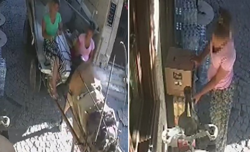 Turizm merkezi Alaçatı'da at arabasıyla hırsızlık kameraya yansıdı