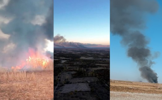 Eber Gölü'ndeki sazlık yangınına havadan müdahale