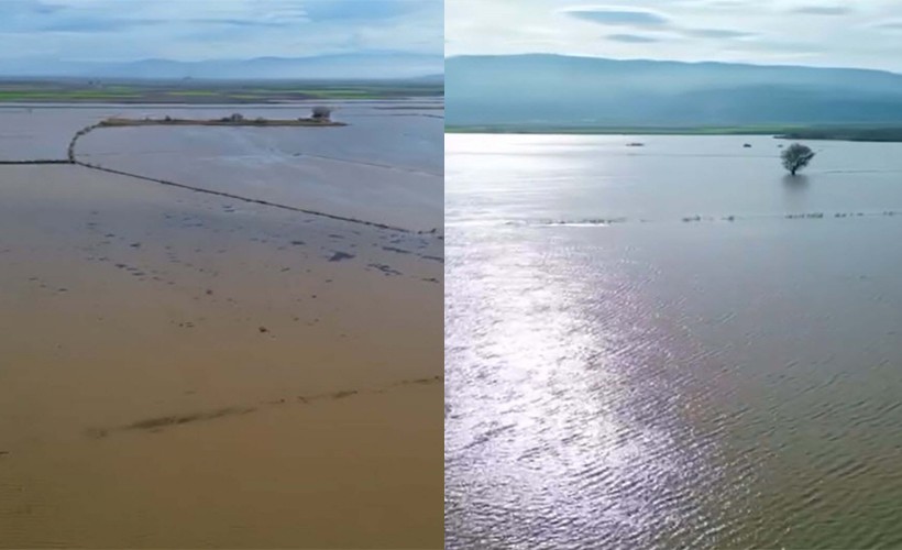 Büyük Menderes Nehri sağanak nedeniyle taştı, bölge dronla görüntülendi