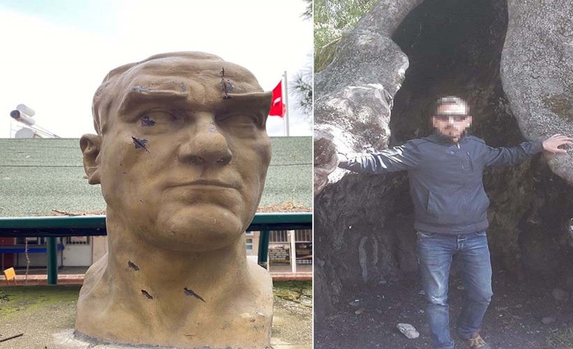 Manisa'da Atatürk büstüne baltalı saldırı!