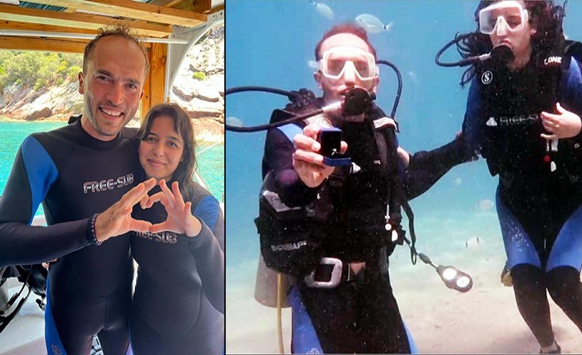 Su altında romantik anlar: Sürpriz evlilik teklifi