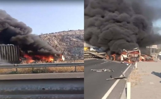 İzmir'de zincirleme trafik kazasında araçlar yandı: 6 yaralı