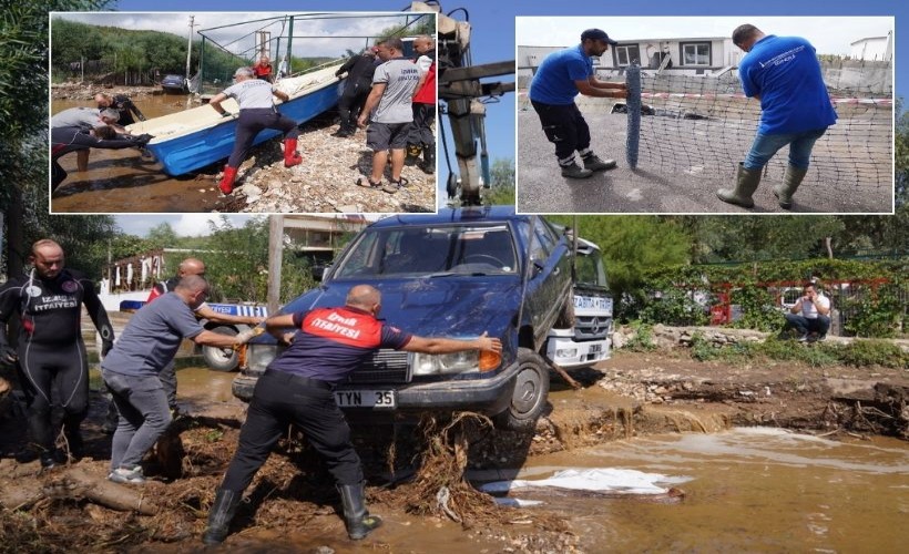 İzmir İtfaiyesi’nden Menderes’te seferberlik: Araçlar kurtarıldı, sular tahliye edildi