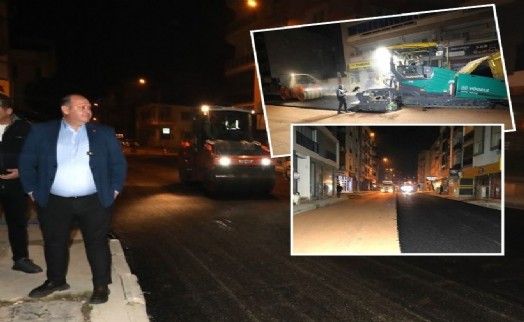 Menderes'te gece mesaisi: Bozuk yollar yenileniyor