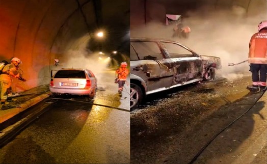 Konak Tünelleri'ndeki araç yangınına itfaiyeden hızlı müdahale