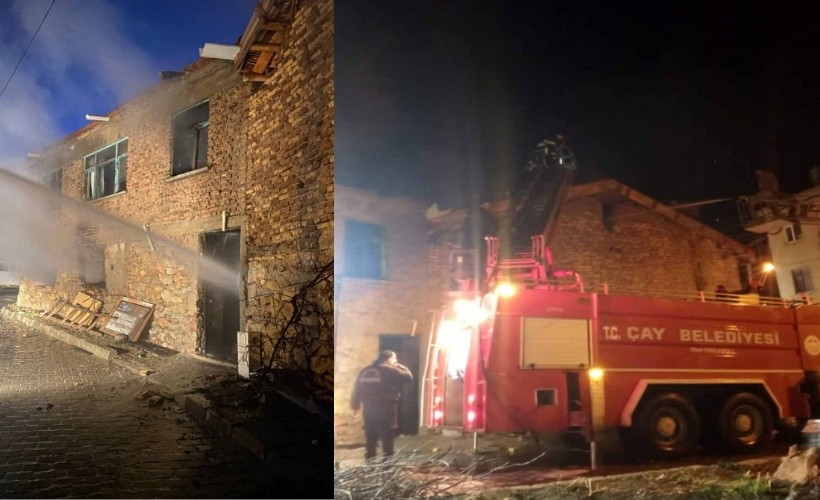 Çay'da 2 katlı binada çıkan yangın söndürüldü