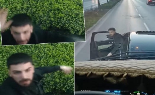 Trafikte maganda dehşeti! Kamyonun önünü kesti, camları yumrukladı