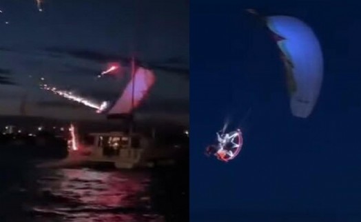 Emekli astsubay, gösteri yaptığı paramotorla tekneye çarptı; o anlar kamerada