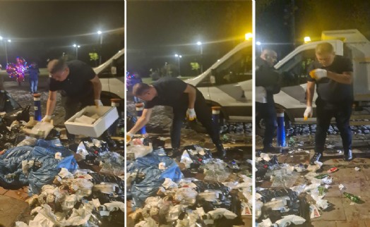 Başkan Tugay Kordon'da çöp topladı; Sendika Başkanı Ercan Gül ile tartıştı
