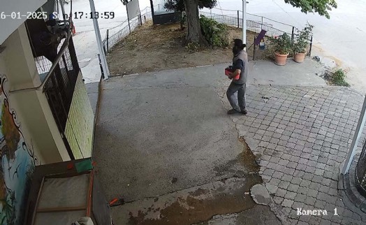 Lokantanın önündeki saksıyı çaldı; o anlar kamerada