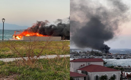 Çeşme'de demirli teknede çıkan yangın korkuttu