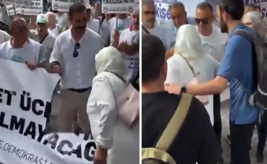 Emeklilerin açtığı pankarta saldırı!