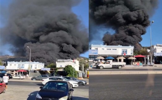 Bodrum'da tente- branda üretimi yapılan işletmede yangın