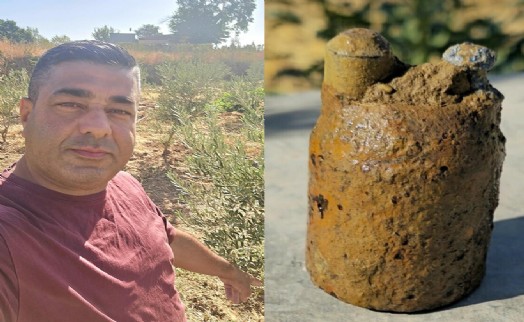 Zeytin bahçesini sularken bulduğu top mermisi, fünye ile patlatıldı