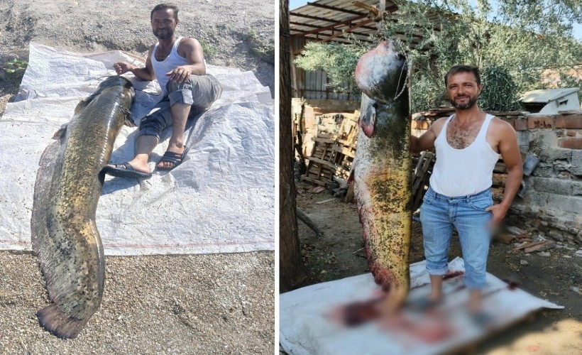 Oltayla 2 metrelik balık yakaladı