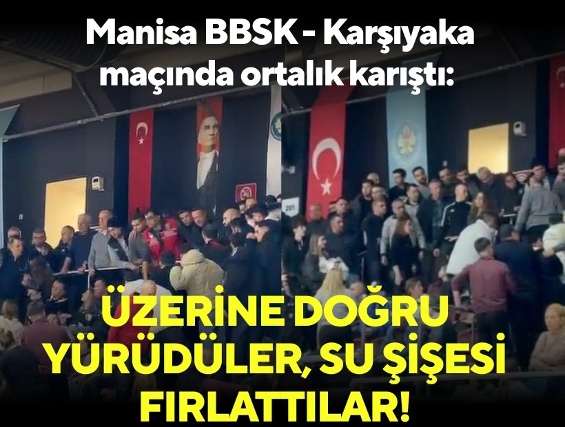 Manisa BBSK - Karşıyaka maçında ortalık karıştı: Üzerine doğru yürüdüler, su şişesi fırlattılar!