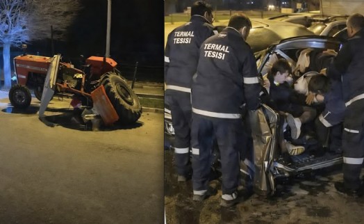 Otomobil ile traktör çarpıştı; 5 yaralı
