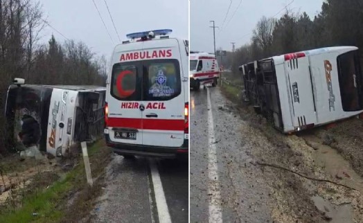 Polisleri taşıyan otobüs devrildi: 3'ü polis 4 yaralı!