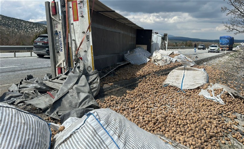 Patates yüklü TIR devrildi