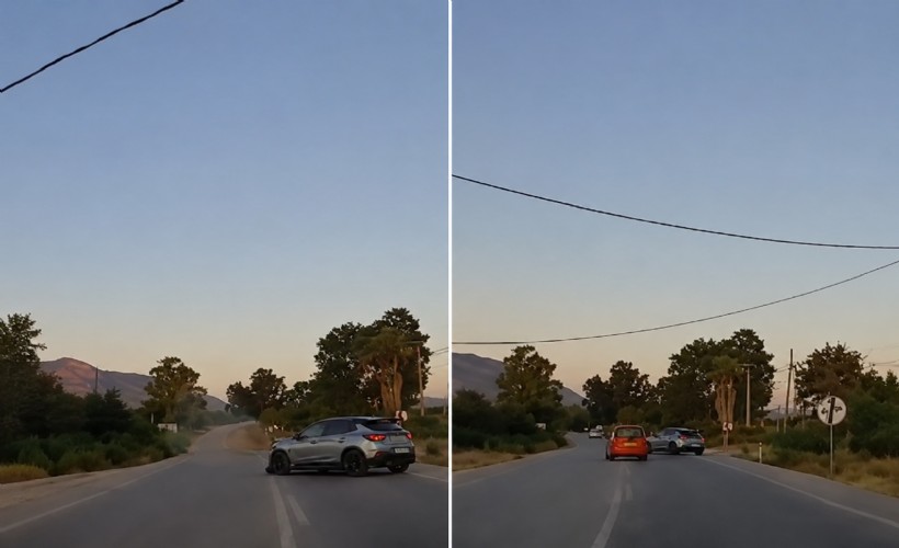 Datça’da iki otomobilin çarpışması kamerada