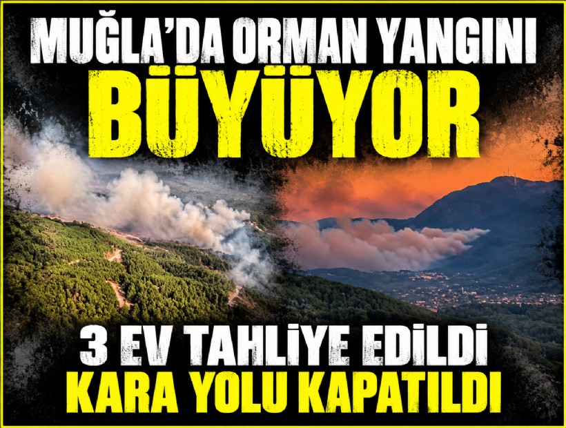 Muğla’da orman yangını büyüyor: 3 ev tahliye edildi, kara yolu kapatıldı
