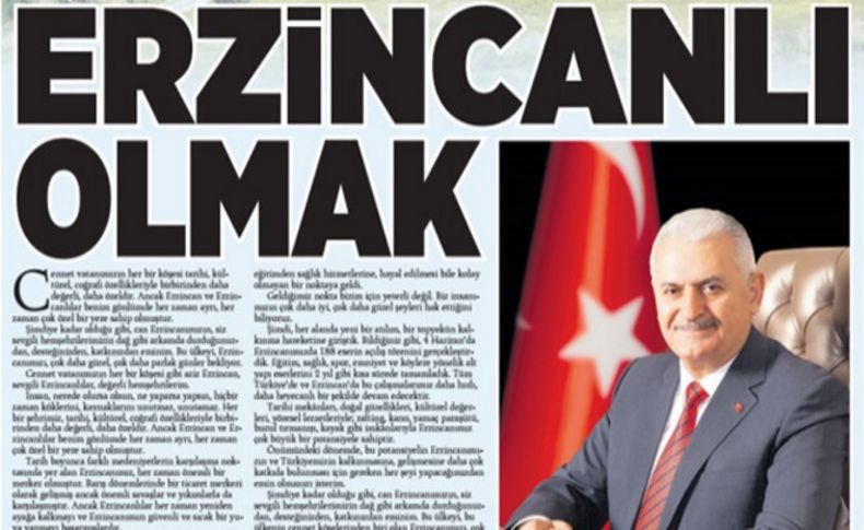 Başbakan Yıldırım’ın kaleminden: Erzincanlı olmak…