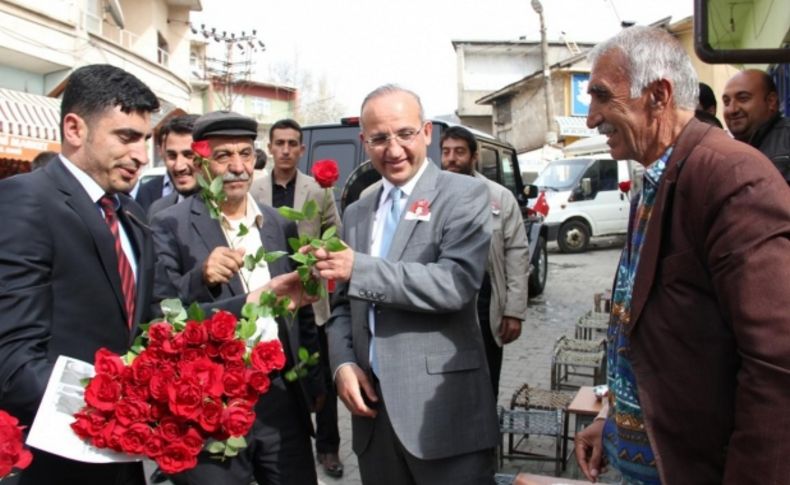Bitlis'te Kutlu Doğum Haftası nedeniyle vali ve belediye başkanı gül dağıttı