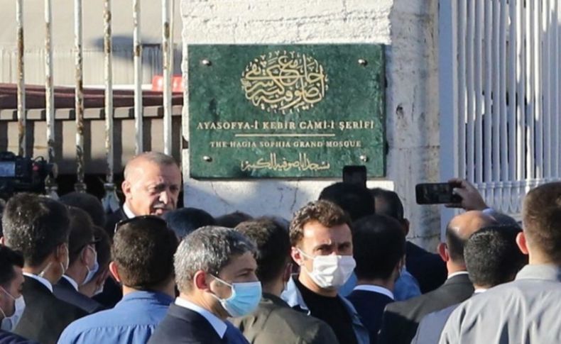 Erdoğan'dan Ayasofya Camii'nde inceleme... Tabelayı açtı