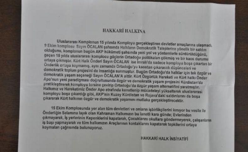 Hakkari'de '9 Ekim' Için Bildiri Dağittilar