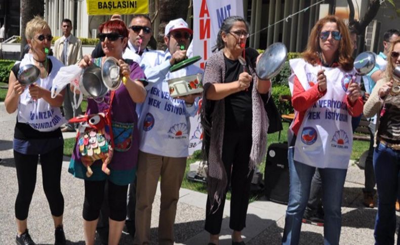 Büyükşehir memurundan tencereli tavalı eylem