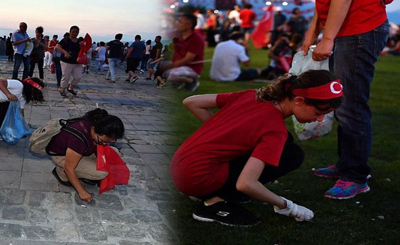 İşte İzmir farkı; Miting sonrası mıntıka temizliği