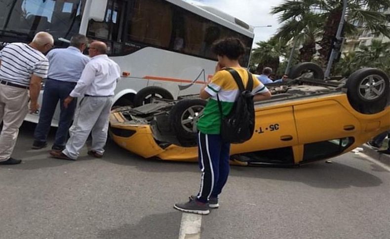 İzmir'de takla atan taksi ters döndü!