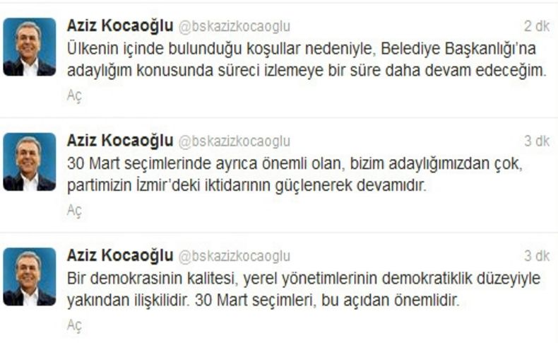 Kocaoğlu, sosyal medya hesabından adaylığını daha sonra açıklayacağını duyurdu