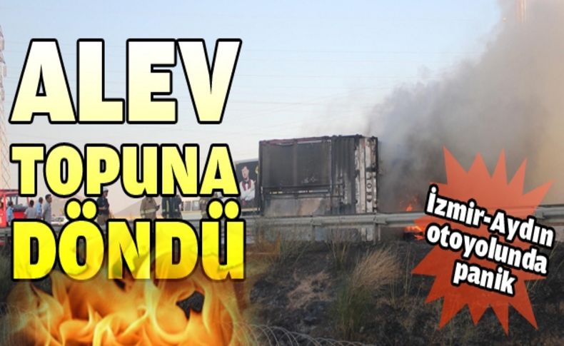 Otoyolda devrilen tır alev alev yandı