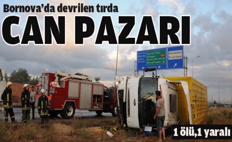 PTT Kargo tırı şarompole yuvarlandı: 1 ölü,1 yaralı