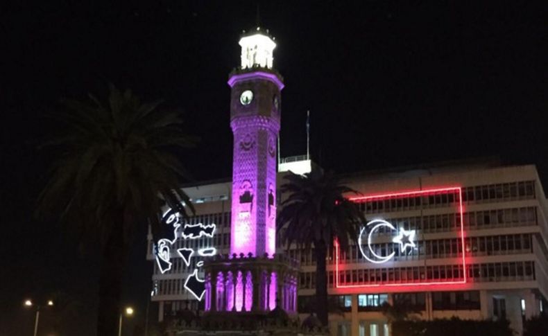 İzmir Saat Kulesi mora boyandı