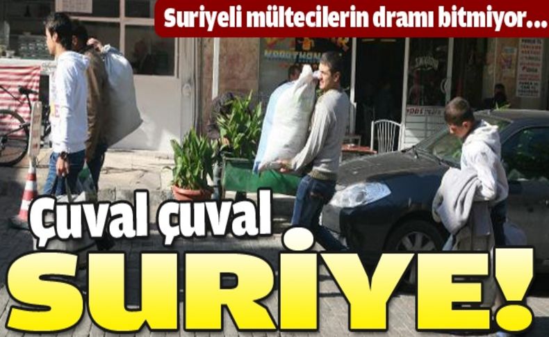 Suriyeliler, ellerinde çuvallarla İzmir'e